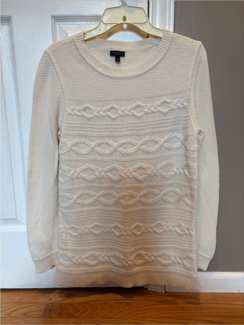 Talbots Cream Cable Knit Crewneck Sweater LP